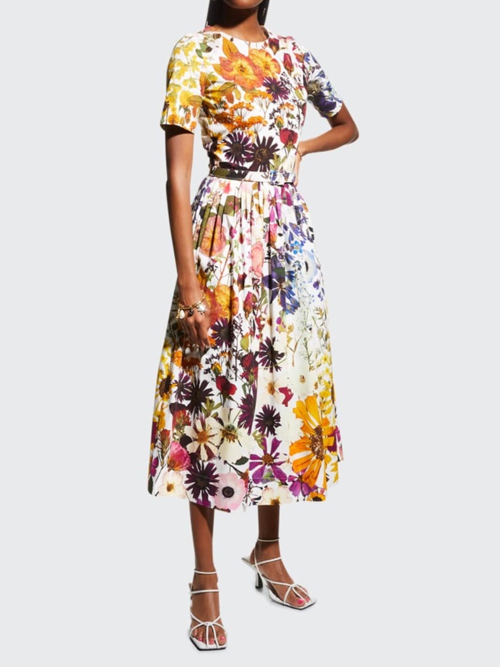 OSCAR DE LA RENTA Ombre Pressed Flower-Print Fit-&-Flare Dress Poplin size 4